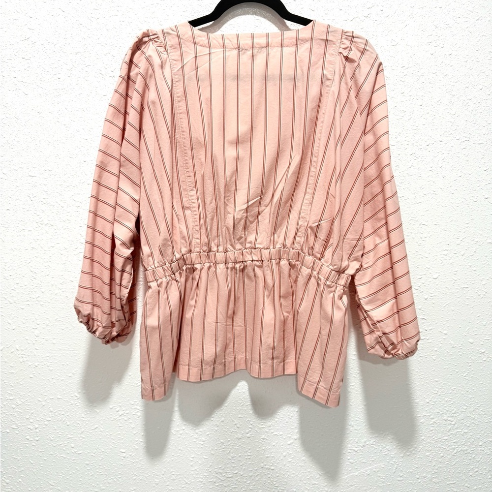 Free Assembly‎ 100% cotton Blush Pink Striped wrap Blouse L - Picture 8 of 11